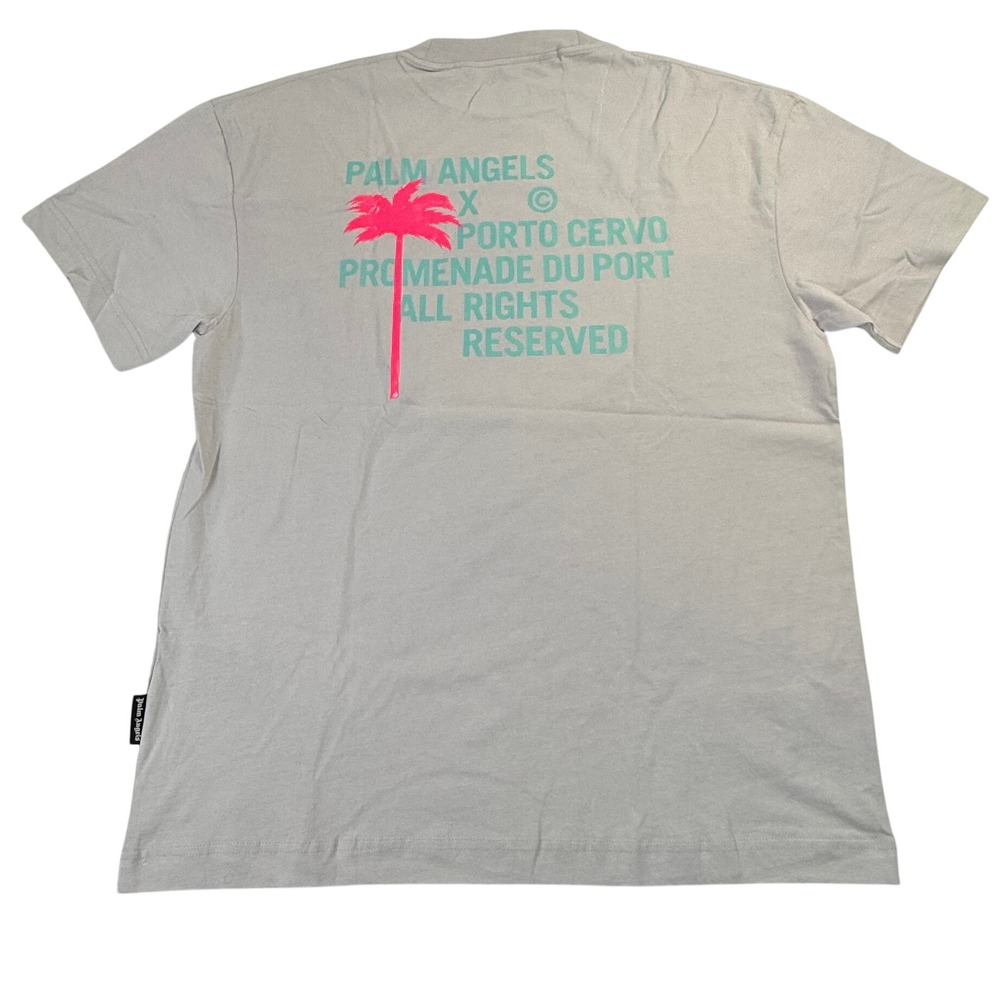 Palm Angels x Porto Cervo Promenade Du Port Grey Graphic T-Shirt Mens XXL